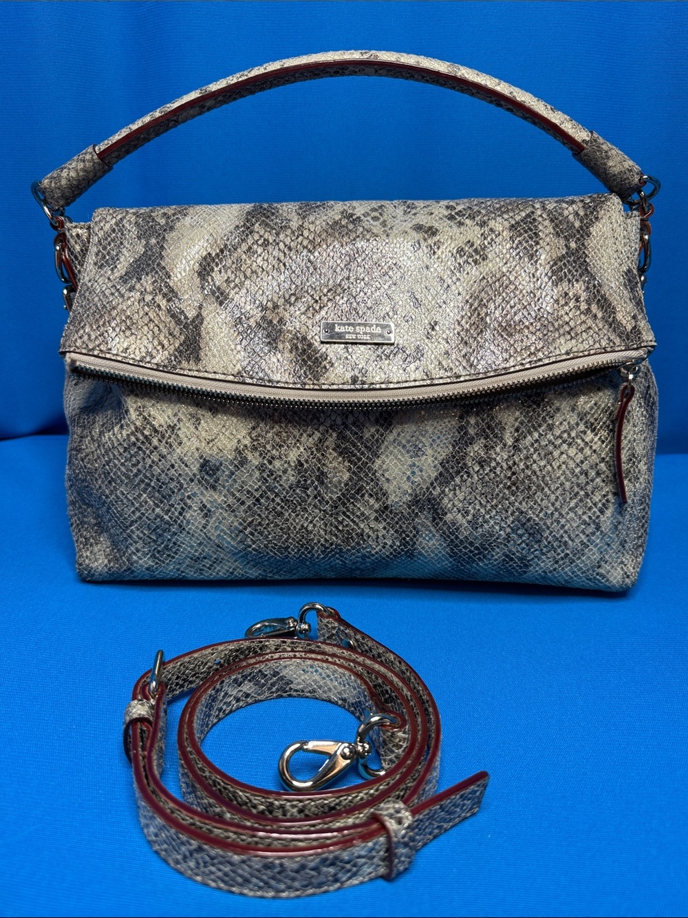 KATE SPADE NEW YORK COBBLE HILL LITTLE MINKA METALLIC PYTHON SNAKESKIN EMBOSSED